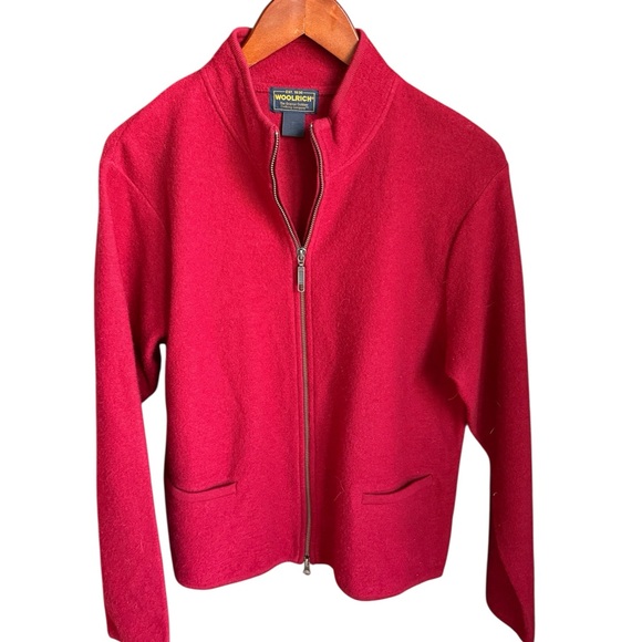 Vintage Woolrich Full Zip Mock Neck Sweater 100% Wool Ruby Red Size Large 90s - Picture 4 of 8